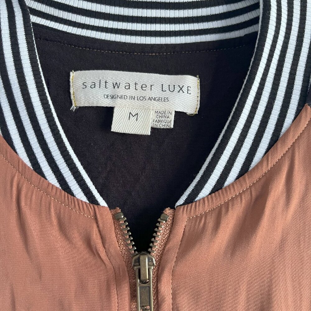 Saltwater Luxe by Anthropologie Floral Bomber Jacket Medium Rust Black Zip Front - Picture 5 of 8